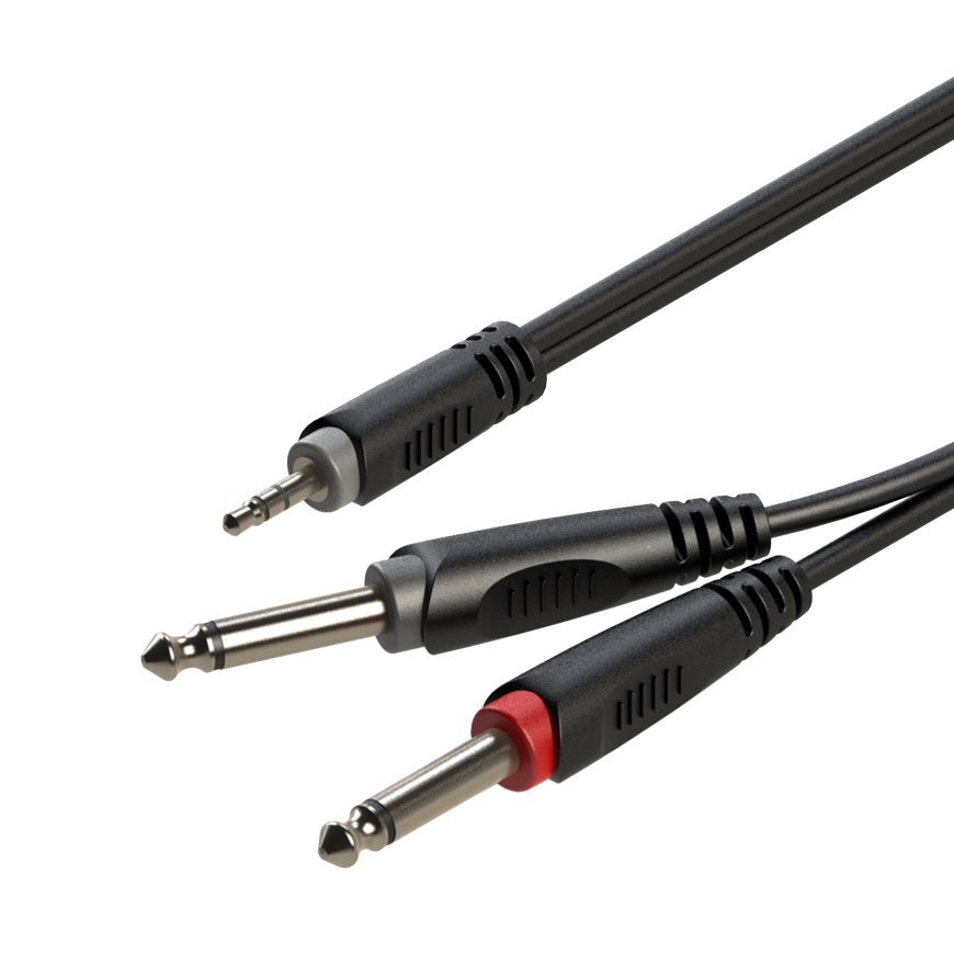 Roxtone SAYC130L1 - kabel 1 x 3.5mm stereo Jack- 2 x 6.3mm mono Jack (1m)
