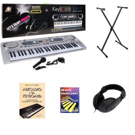 Keyboard Organy dla dzieci z mikrofonem MQ-824USB + statyw + słuchawki + 2 książeczki