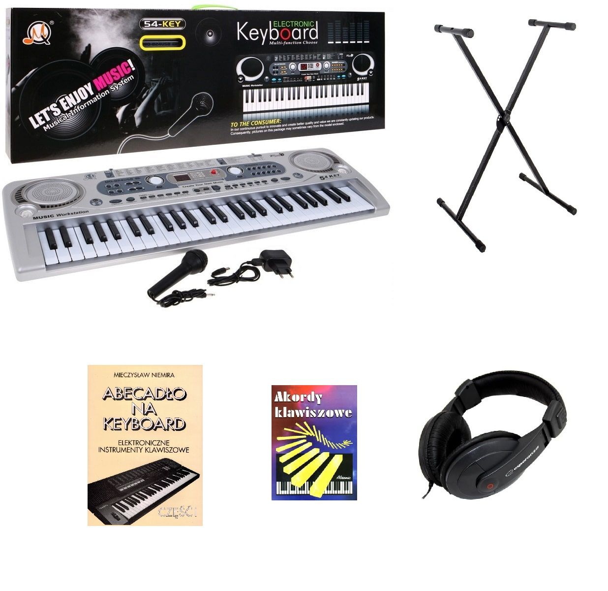 Keyboard Organy dla dzieci z mikrofonem MQ-824USB + statyw + słuchawki + 2 książeczki