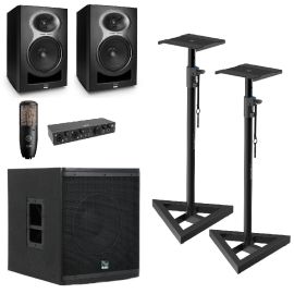 Kali Audio 2x LP-6 V2 - monitory studyjne + subwoofer + interfejs + mikrofon + statywy