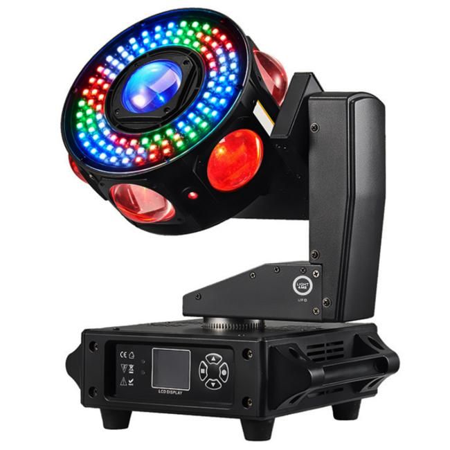 LIGHT4ME UFO multiefekt świetlny LED 6w1 efekt bea LIGHT4ME UFO multiefekt świetlny LED 6w1 efekt beam RGBW 3x laser R/G/B biały stroboskop efekt ring RGB oświetlenie dyskotekowe
