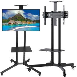  DNA TV STAND statyw podłogowy czarny stalowy uchwyt do telewizora 32-70 cali półka górna dolna kółka do 50 kg 