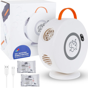 LIGHT4ME BF1 wytwornica baniek maszyna do baniek bezprzewodowa akumulatorowa obrotowa 90/360° biała USB-C 4000 mAh