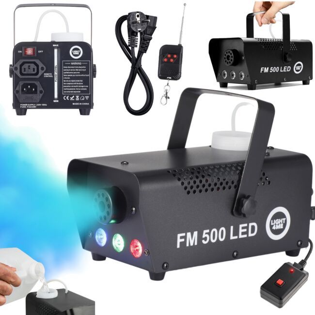 LIGHT4ME FM 500 LED V2 wytwornica dymu mgły pilot LIGHT4ME FM 500 LED V2 wytwornica dymu mgły pilot bezprzewodowy kontroler przewodowy 500W efekt świetlny 3x1W RGB