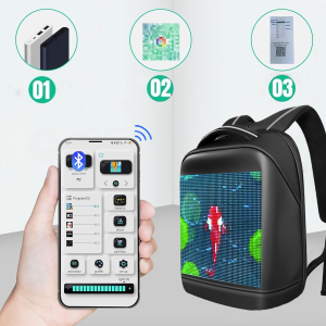 DH Style Led Backpack świecący plecak z ekranem LED RGB USB-A aplikacja Bluetooth 8 wbudowanych efektów wyświetlania 