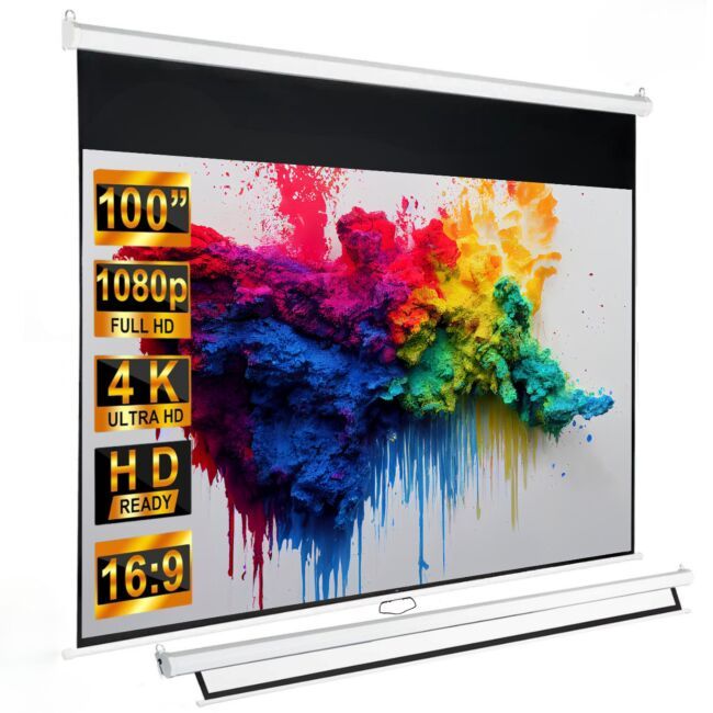 DH Line TVS 100 ekran projekcyjny 100 cali 16:9 śc DH Line TVS 100 ekran projekcyjny 100 cali 16:9 ścienny sufitowy 213x120 cm 170° przenośny ręcznie rozwijany samoblokujący