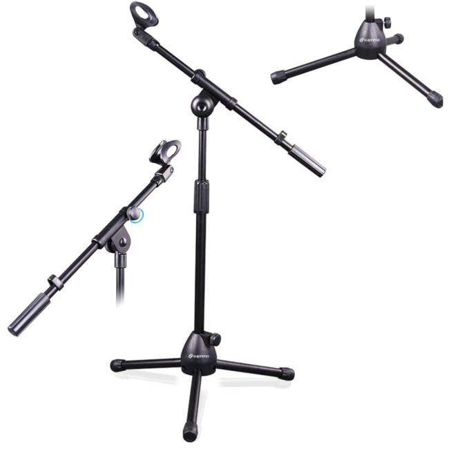 SUPRIMO SMT1 statyw mikrofonowy ramię łamany skład SUPRIMO SMT1 statyw mikrofonowy ramię łamany składany żelazny czarny uchwyt rozporowy do 80 cm