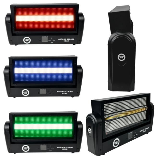 LIGHT4ME AURORA STROBE HEAD ruchomy stroboskop sce LIGHT4ME AURORA STROBE HEAD ruchomy stroboskop sceniczny oświetlenie LED efekt świetlny 672x0,2W RGB SMD5050+144x1W WW SMD3030