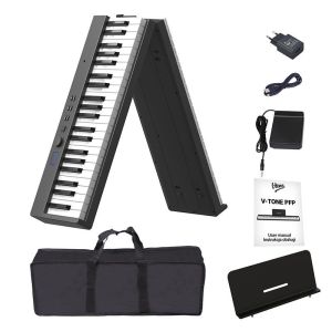 V-TONE PFP pianino cyfrowe przenośne składane czarne 88 klawiszy pulpit do nut pokrowiec USB-C