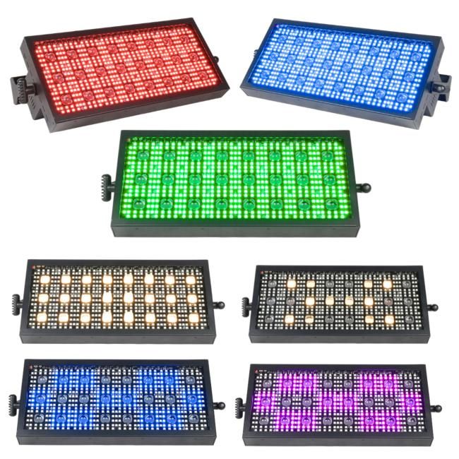  LIGHT4ME VENOM STROBE PANEL V2 stroboskop sceniczny efekt oświetleniowy LED DMX 524x0,3W RGB SMD 5050+24x3W WW uchwyt montażowy