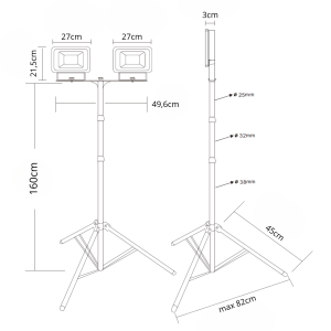 DH Line H200 lampa robocza halogen budowalny naświetlacz LED 2x100W IP65 statyw stojak przewód 3 m zestaw