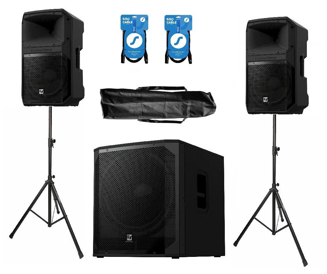 Electro-Voice 2x EVIVA 12P + EVIVA 18SP - zestaw nagłośnieniowy + statywy + okablowanie