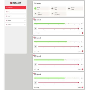 Monacor PA-4125DX -  Wielofunkcyjny, 4-strefowy wzmacniacz matrycowo-miksujący