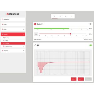Monacor PA-4125DX -  Wielofunkcyjny, 4-strefowy wzmacniacz matrycowo-miksujący