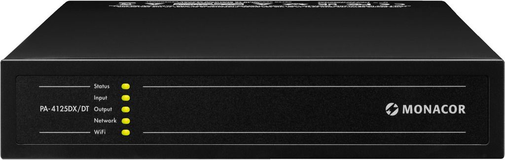 Monacor PA-4125DX/DT -  Wielofunkcyjny, 4-strefowy wzmacniacz miksujący z interfejsem Dante