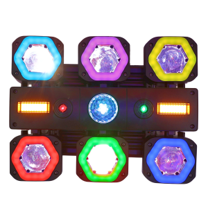 LIGHT4ME CLUBMIX ruchomy multiefekt oświetleniowy 6w1 LED DMX beam magic ball złoty stroboskop czerwony zielony laser ring 7x15