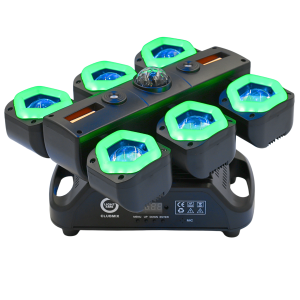  LIGHT4ME CLUBMIX ruchomy multiefekt oświetleniowy 6w1 LED DMX beam magic ball złoty stroboskop czerwony zielony laser ring 7x15