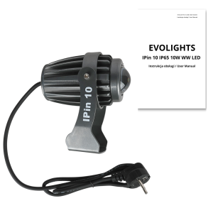 EVOLIGHTS IPin 10 reflektor sceniczny pinspot IP65 10W WW LED ciepła biel uchwyt montażowy