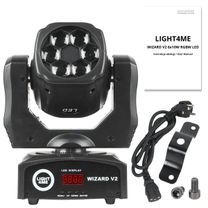 LIGHT4ME WIZARD v2 głowica ruchoma FX oświetlenie sceniczne DMX 6x10W RGBW LED uchwyt montażowy omega