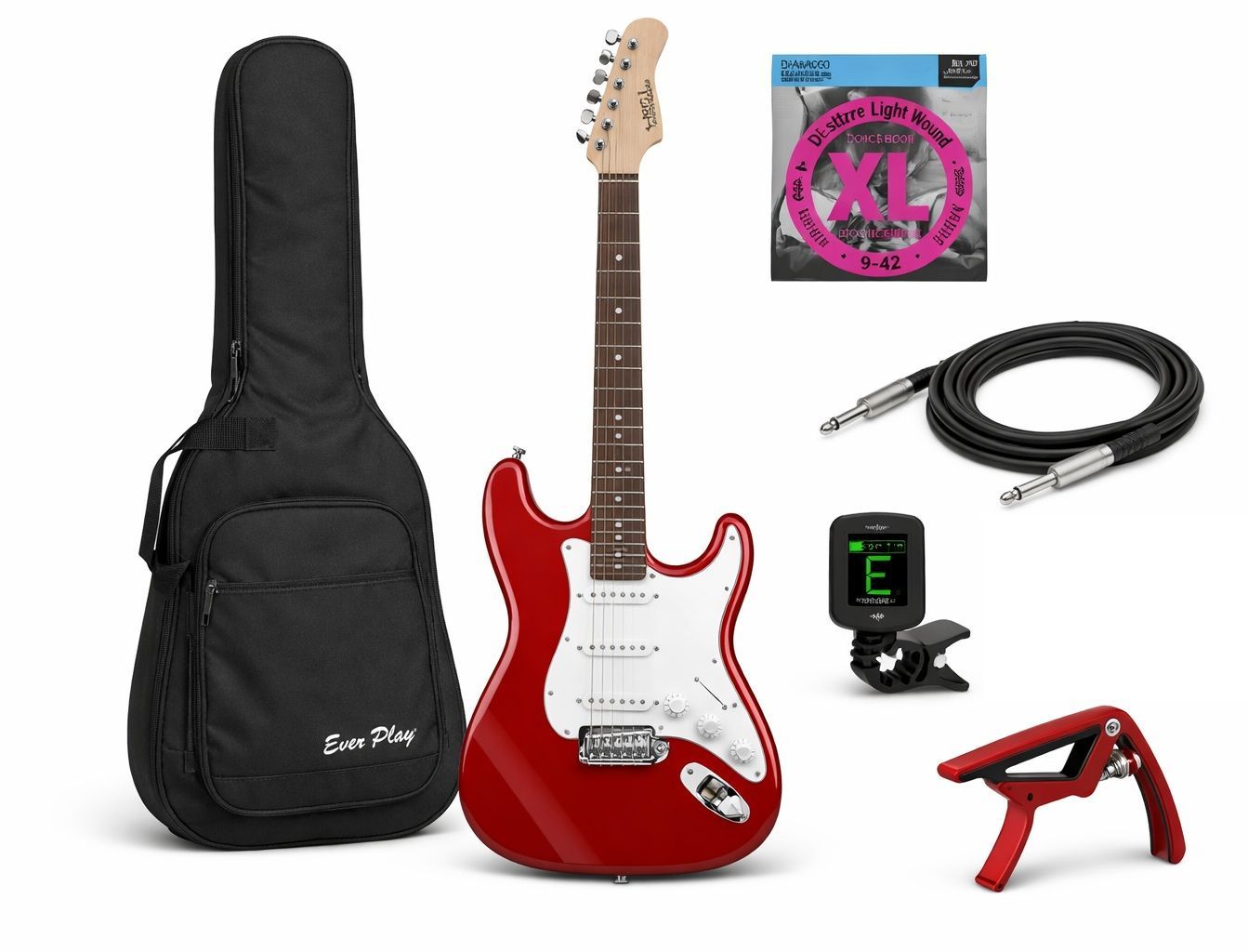 JET JS-380 RD G SSS - gitara elektryczna + AKCESORIA