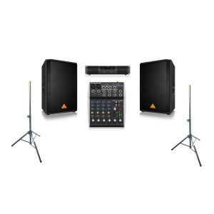 Behringer 2x VS1220 + X802S + NX1000 - kompletny zestaw nagłośnieniowy dla szkoły z akcesoriami