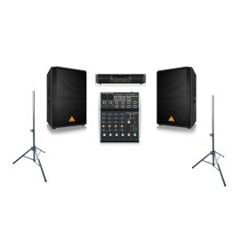 Behringer 2x VS1220 + X802S + NX1000 - kompletny zestaw nagłośnieniowy dla szkoły z akcesoriami