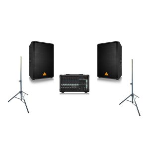 Behringer 2x VS1220 + PMP2000D  - kompletny zestaw nagłośnieniowy dla szkoły z akcesoriami