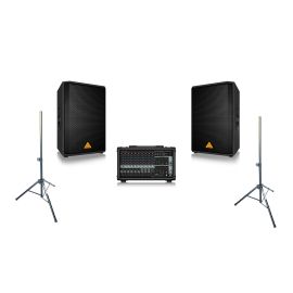 Behringer 2x VS1220 + PMP2000D  - kompletny zestaw nagłośnieniowy dla szkoły z akcesoriami
