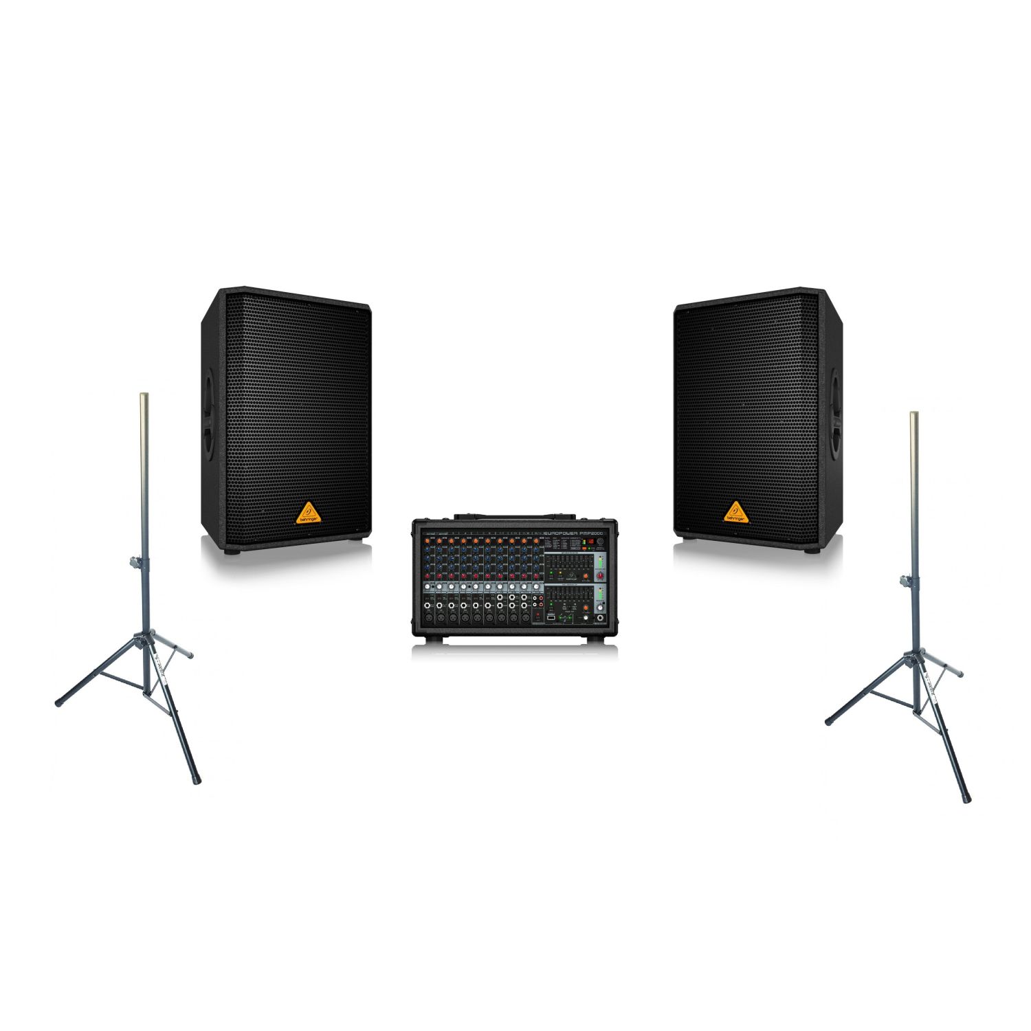 Behringer 2x VS1220 + PMP2000D  - kompletny zestaw nagłośnieniowy dla szkoły z akcesoriami