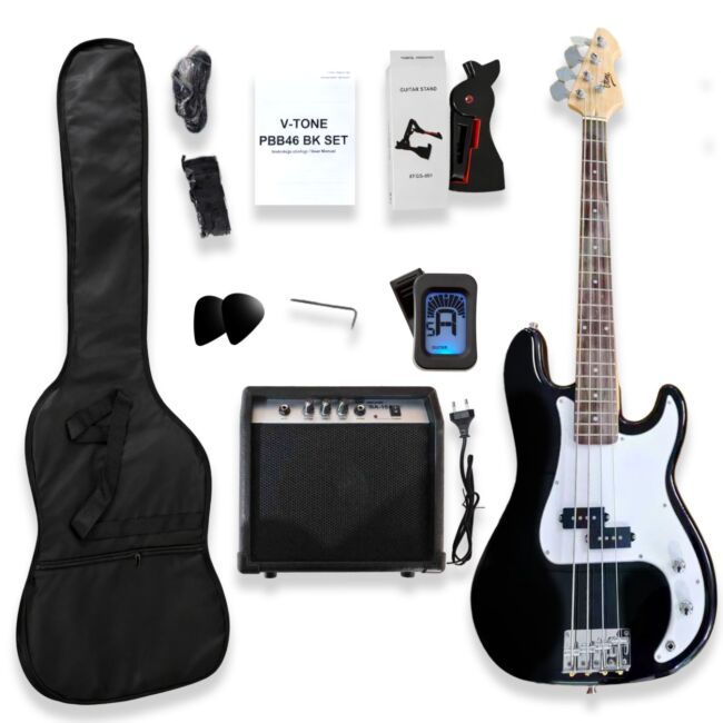 V-TONE PBB46 BK SET zestaw gitarowy gitara basowa PB 46" combo basowe 15W
