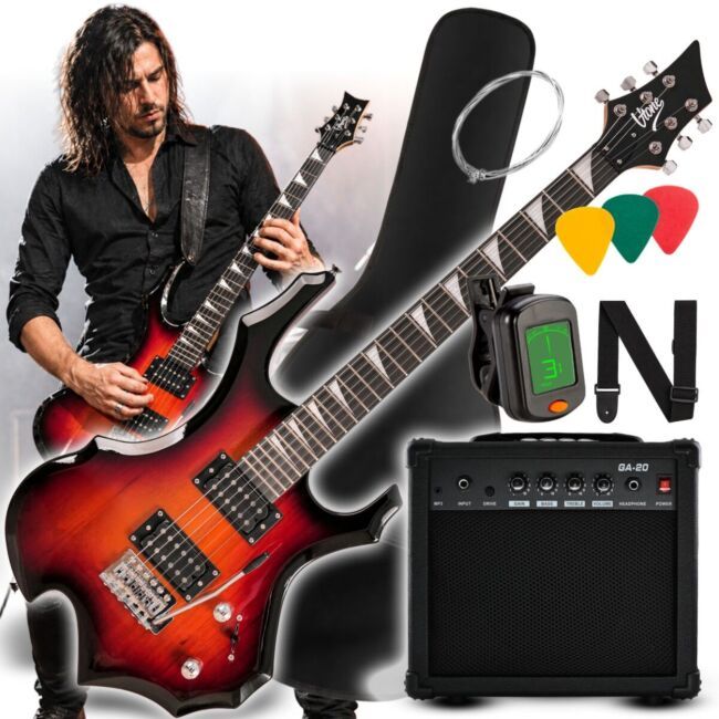 V-TONE EGS 39 SB gitara elektryczna 4/4 sunburst 39" HH wzmacniacz pokrowiec pasek przewód jack-jack tuner kostki