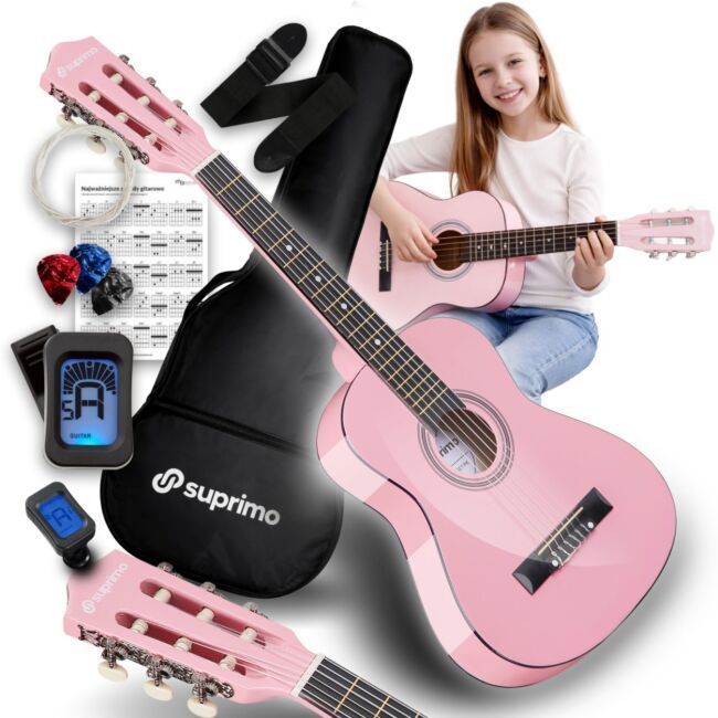 SUPRIMO JRC SET PK gitara klasyczna 1/4 różowa do nauki dla początkujących
