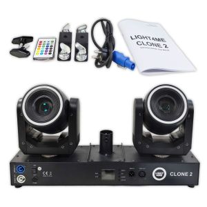LIGHT4ME CLONE 2 multiefekt oświetleniowy 3w1 oświetlenie sceniczne LED DMX 2x głowica ruchoma spot 100W