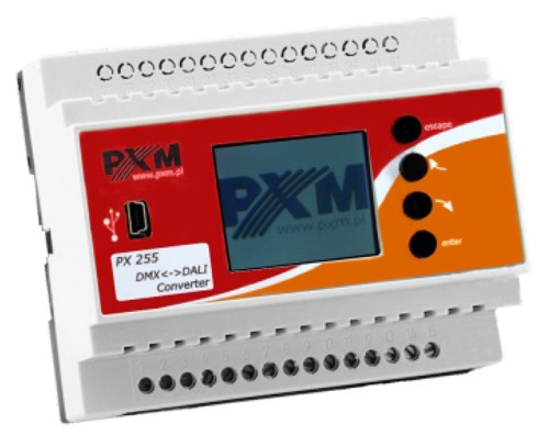 PXM PX255 DMX-DALI-DMX Interface - konwerter sygnału DMX / DALI PXM PX255 DMX-DALI-DMX Interface - konwerter sygnału DMX / DALI