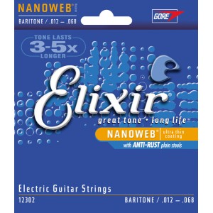 Elixir 12302 - struny do gitary elektrycznej NanoWeb Baritone 12-68