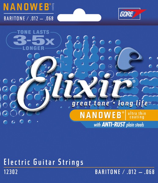 Elixir 12302 - struny do gitary elektrycznej NanoWeb Baritone 12-68