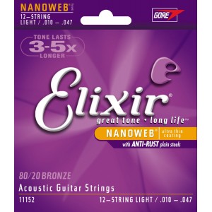 Elixir 11152 - struny do gitary akustycznej 12 strunowej NanoWeb 10-47