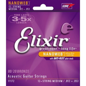 Elixir 11172 - struny do gitary akustycznej 12 strunowej NanoWeb 12-53
