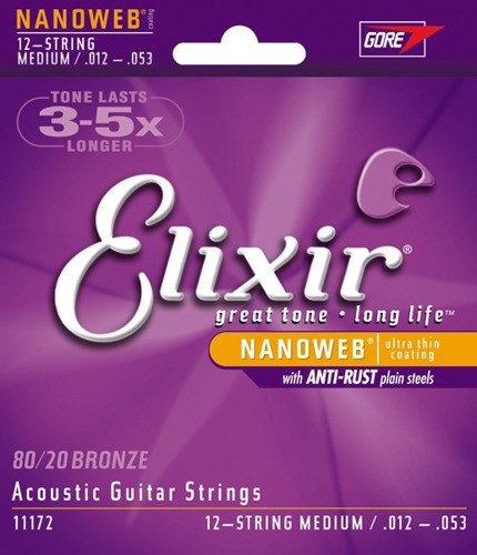 Elixir 11172 - struny do gitary akustycznej 12 strunowej NanoWeb 12-53