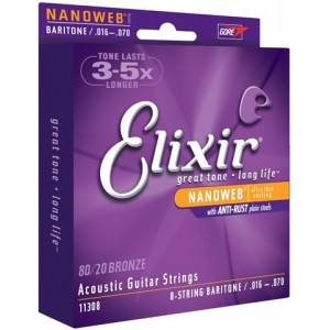 Elixir 11308 - struny do gitary akustycznej Baritone NanoWeb 16-70 (8 string)