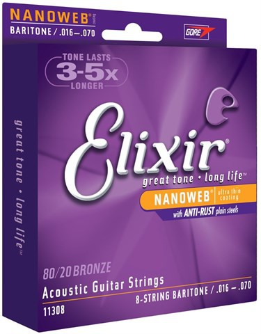 Elixir 11308 - struny do gitary akustycznej Baritone NanoWeb 16-70 (8 string)