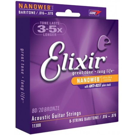 Elixir 11308 - struny do gitary akustycznej Baritone NanoWeb 16-70 (8 string)