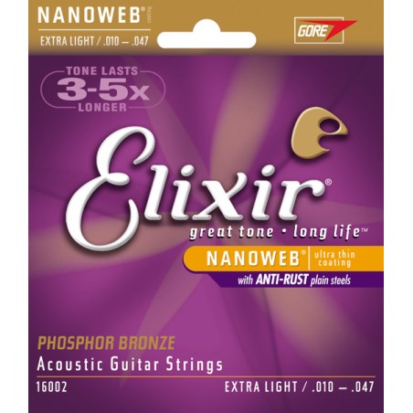 Elixir 16002 - struny do gitary akustycznej Phosphor Bronze NanoWeb 10-47