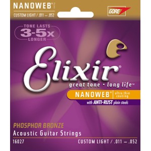 Elixir 16027 - struny do gitary akustycznej Phosphor Bronze NanoWeb 11-52