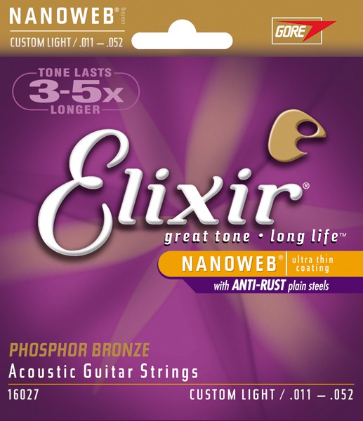 Elixir 16027 - struny do gitary akustycznej Phosphor Bronze NanoWeb 11-52