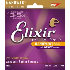 Elixir 16052 - struny do gitary akustycznej Phosphor Bronze NanoWeb 12-53