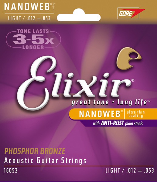 Elixir 16052 - struny do gitary akustycznej Phosphor Bronze NanoWeb 12-53