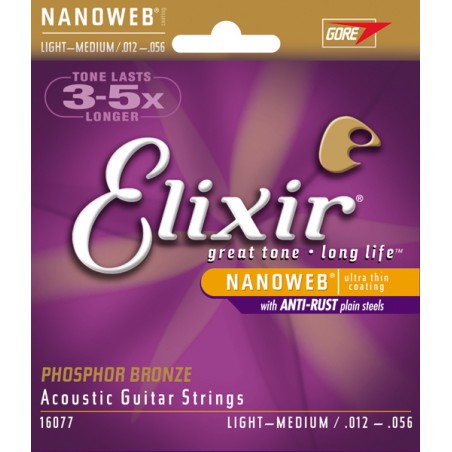 Elixir 16077 - struny do gitary akustycznej Phosphor Bronze NanoWeb 12-56