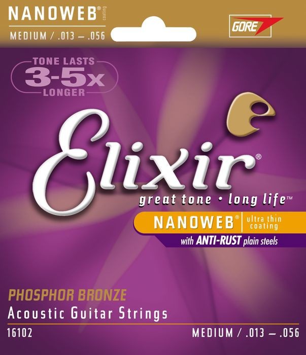 Elixir 16102 - struny do gitary akustycznej Phosphor Bronze NanoWeb 13-56