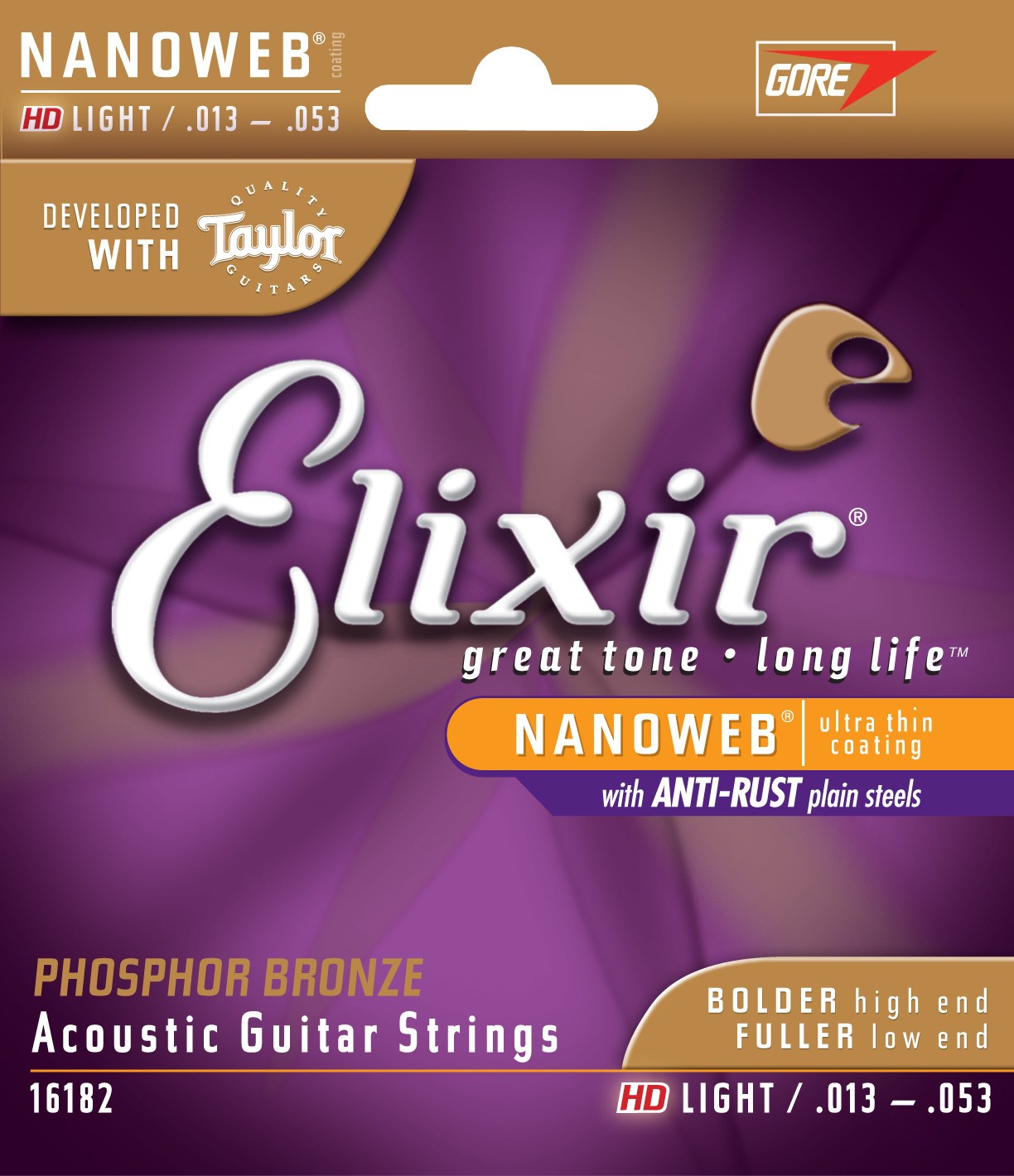 Elixir 16182 - struny do gitary akustycznej Phosphor Bronze NanoWeb 13-53